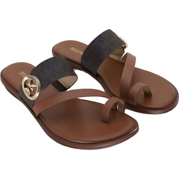 Michael Kors Vera Toe-Ring Slide Sandals Brown Logo Hardware US 8.5M - Picture 4 of 6